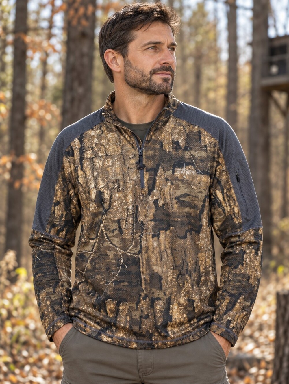 Habit Realtree Timber Camo Mens M Performance Quarter Zip Hunting Shirt Outdoor